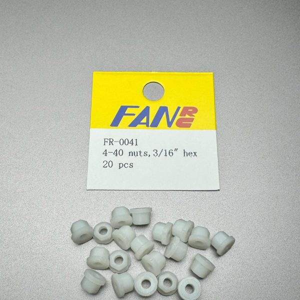 FR-0041 Fan RC (20) 4-40 Nylon Nuts  3/16" Hex (White)