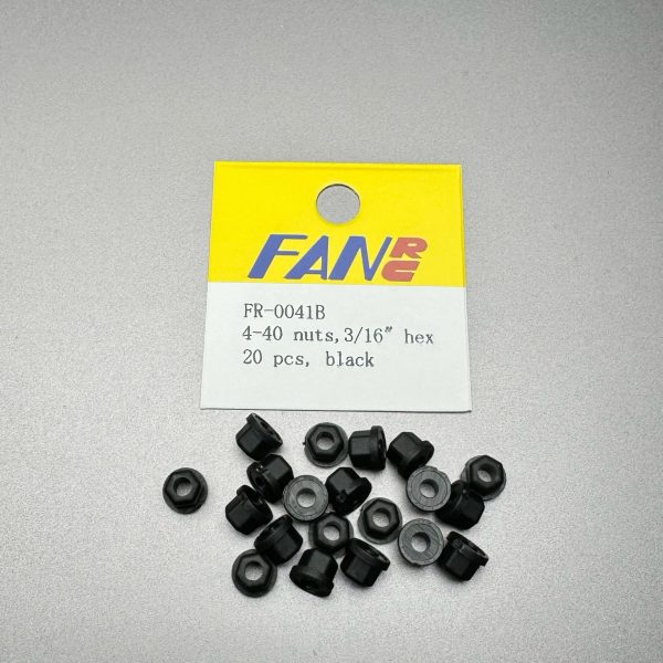 FR-0041B Fan RC (20) 4-40 Nylon Nuts 3/16" Hex (Black)