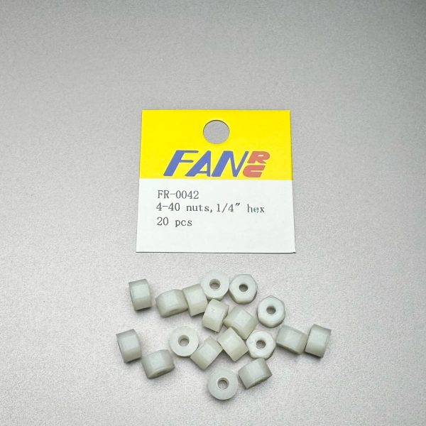 FR-0042 Fan RC (20) 4-40 Nylon Nuts 1/4" Hex (White)