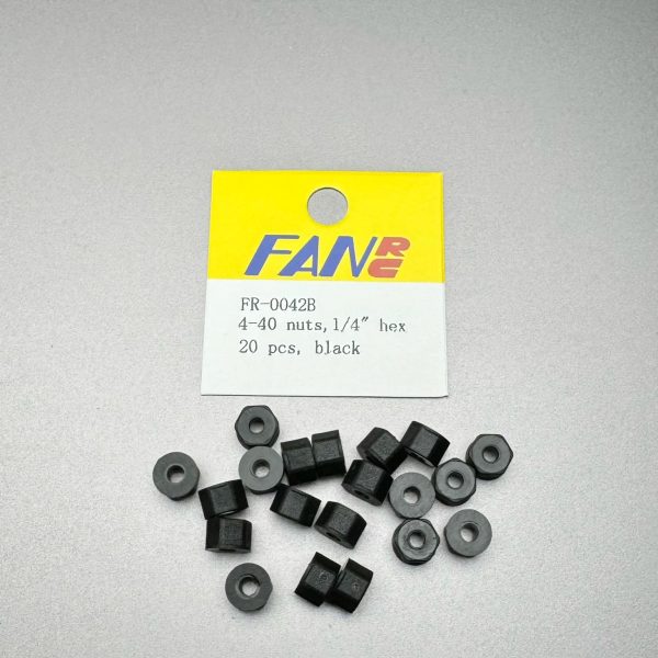 FR-0042B Fan RC (20) 4-40 Nylon Nuts 1/4" Hex (Black)